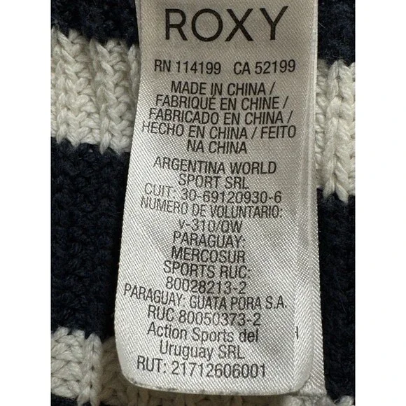 Roxy Cardigan Sweater Women's Navy Blue White Striped Classic M Long Line Cotton - Picture 7 of 9